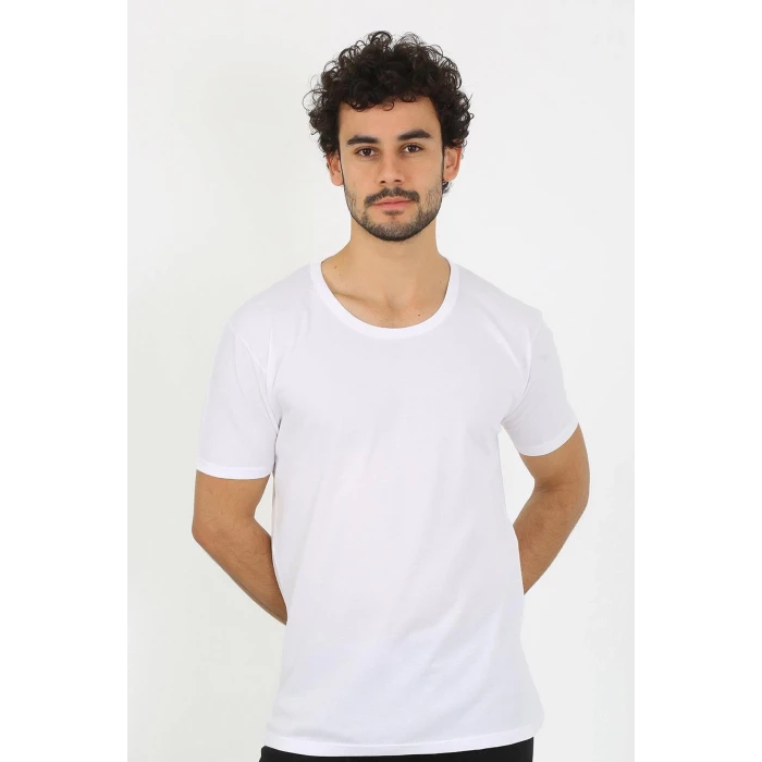 Giyim Erkek Açık Yaka Beyaz Penye Atlet