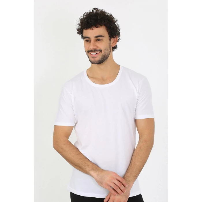 Giyim Erkek Açık Yaka Beyaz Penye Atlet