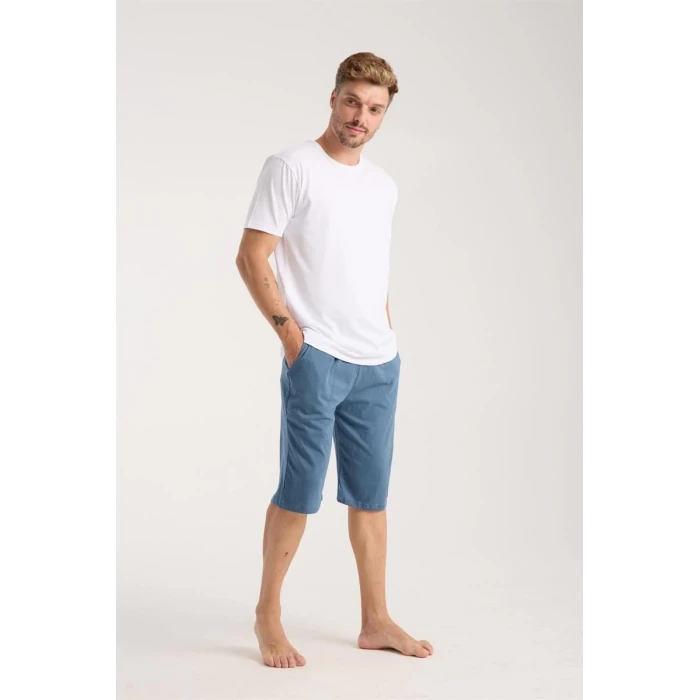 Giyim Erkek Cepli Pamuk Penye Şort İndigo