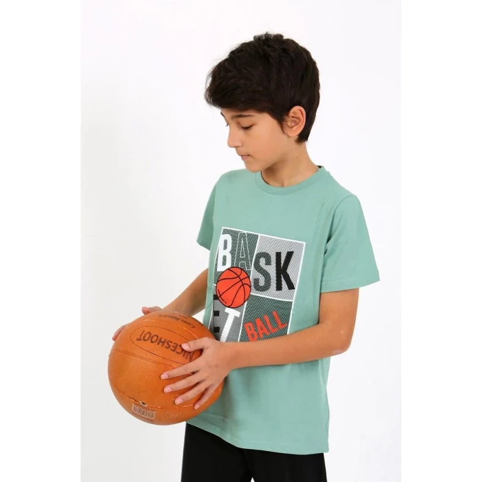 Giyim Erkek Çocuk Kısa Kol Penye Pijama Takım SuYeşili