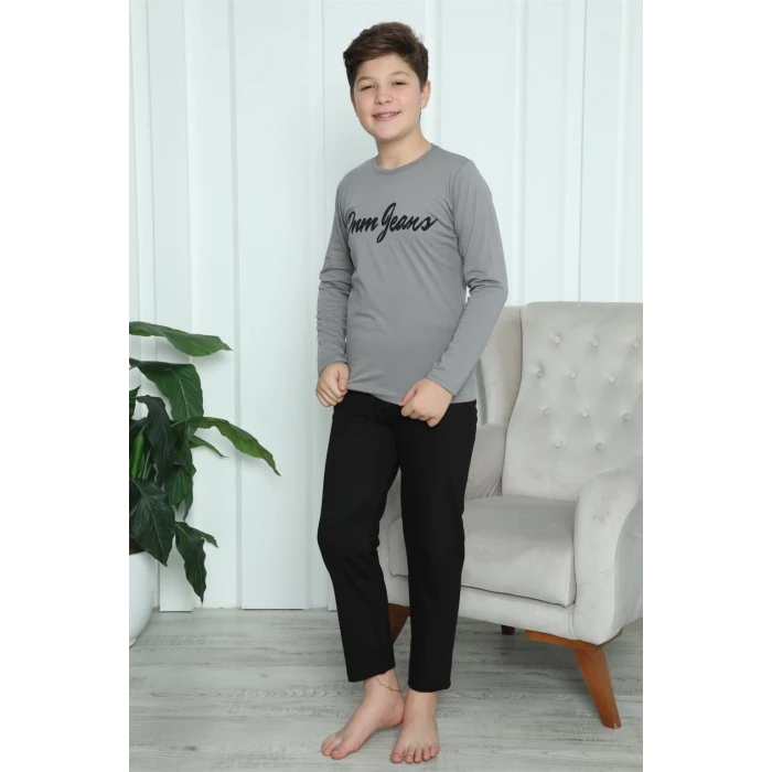 Giyim Erkek Çocuk Penye Pijama Takım Füme
