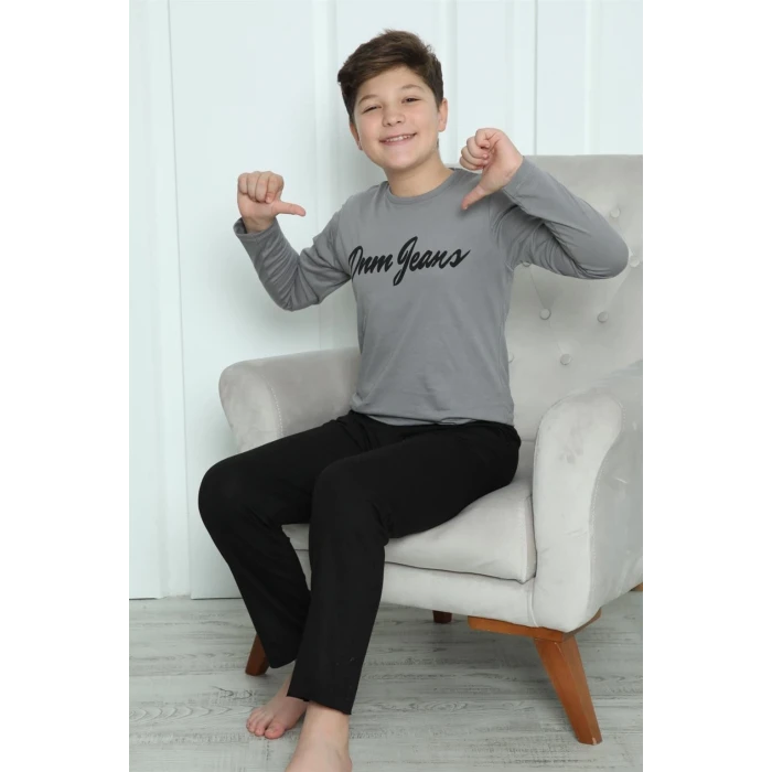 Giyim Erkek Çocuk Penye Pijama Takım Füme