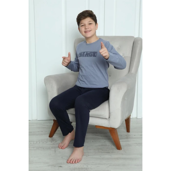 Giyim Erkek Çocuk Penye Pijama Takım Gri