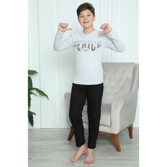 Giyim Erkek Çocuk Penye Pijama Takım Gri