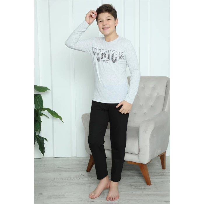 Giyim Erkek Çocuk Penye Pijama Takım Gri