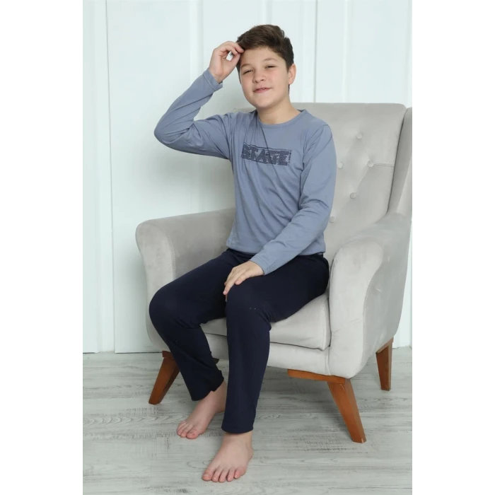 Giyim Erkek Çocuk Penye Pijama Takım Gri