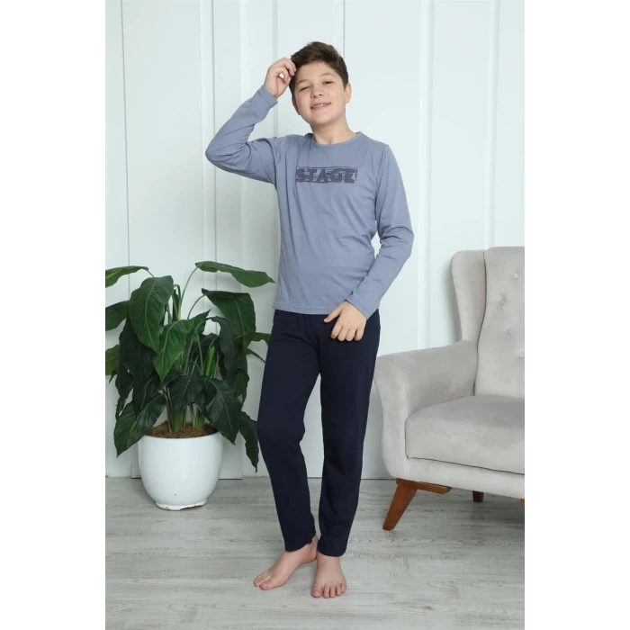 Giyim Erkek Çocuk Penye Pijama Takım Gri