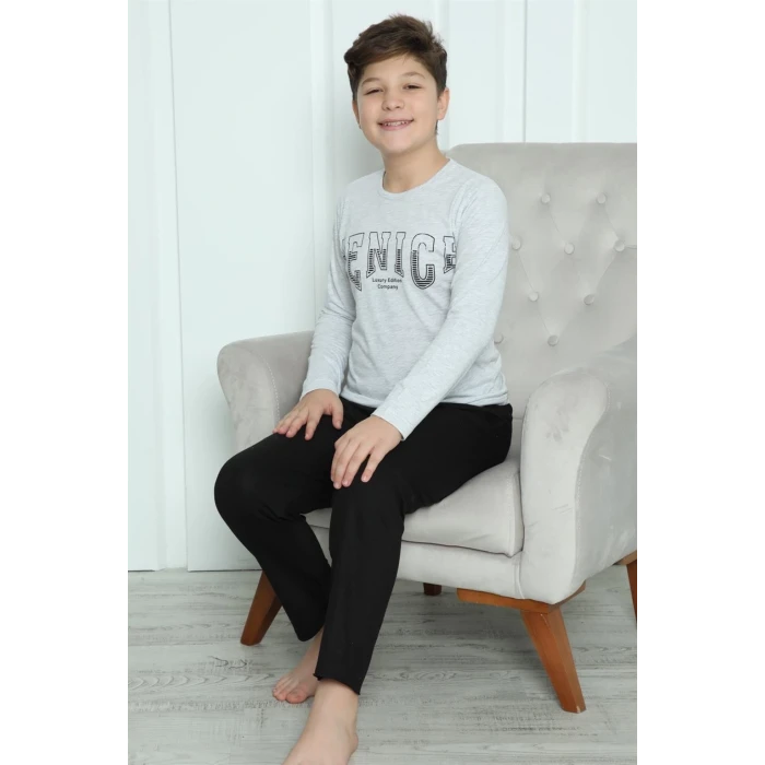 Giyim Erkek Çocuk Penye Pijama Takım Gri