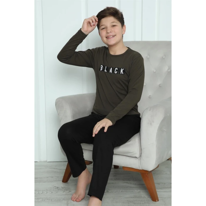 Giyim Erkek Çocuk Penye Pijama Takım Haki