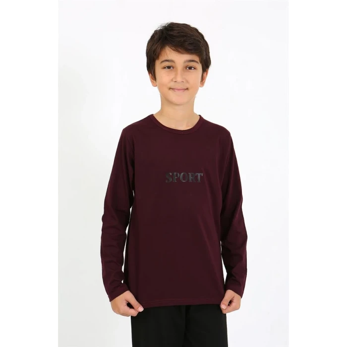 Giyim Erkek Çocuk Uzun Kol Penye Pijama Takım Bordo