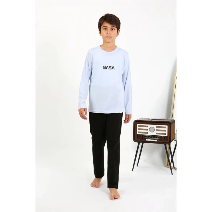 Giyim Erkek Çocuk Uzun Kol Penye Pijama Takım BuzMavisi