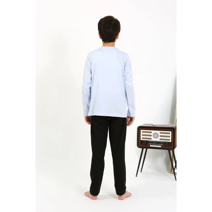 Giyim Erkek Çocuk Uzun Kol Penye Pijama Takım BuzMavisi