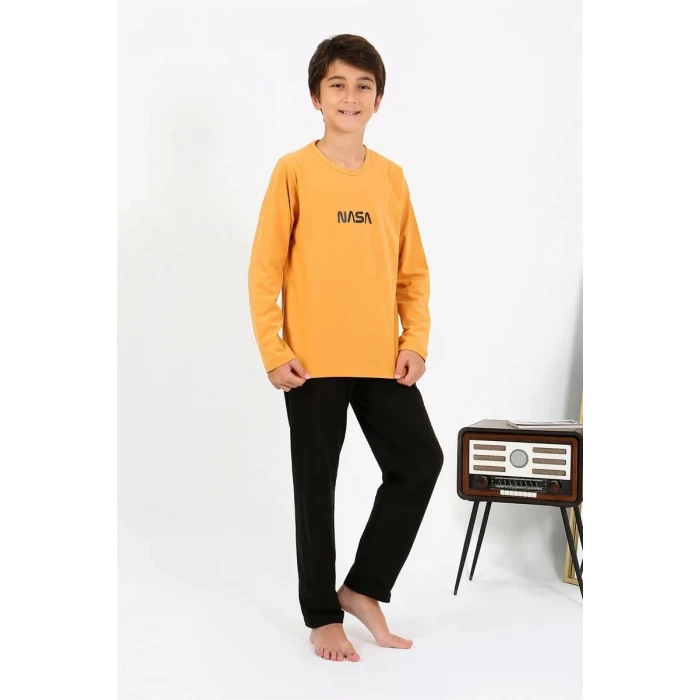 Giyim Erkek Çocuk Uzun Kol Penye Pijama Takım Sarı