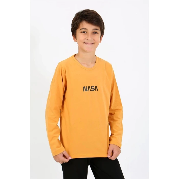 Giyim Erkek Çocuk Uzun Kol Penye Pijama Takım Sarı
