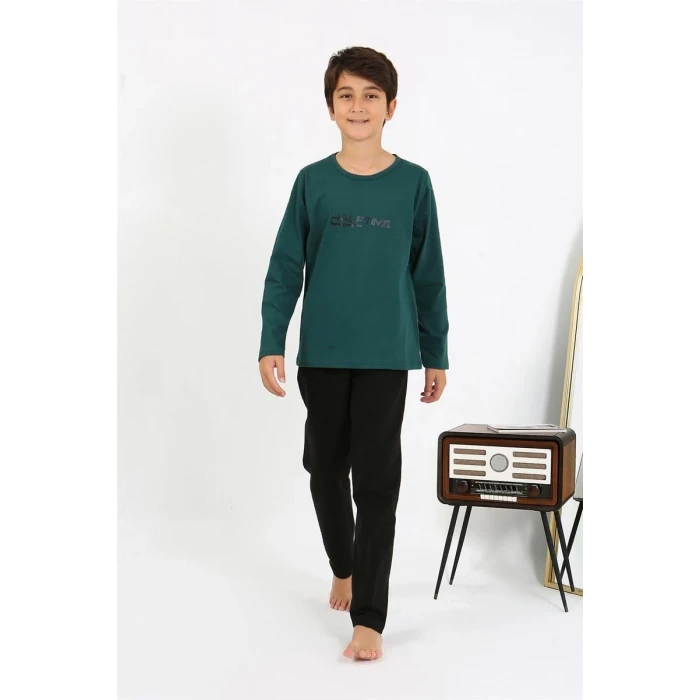 Giyim Erkek Çocuk Uzun Kol Penye Pijama Takım ZümrütYeşili