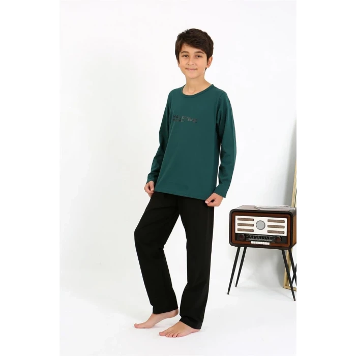 Giyim Erkek Çocuk Uzun Kol Penye Pijama Takım ZümrütYeşili