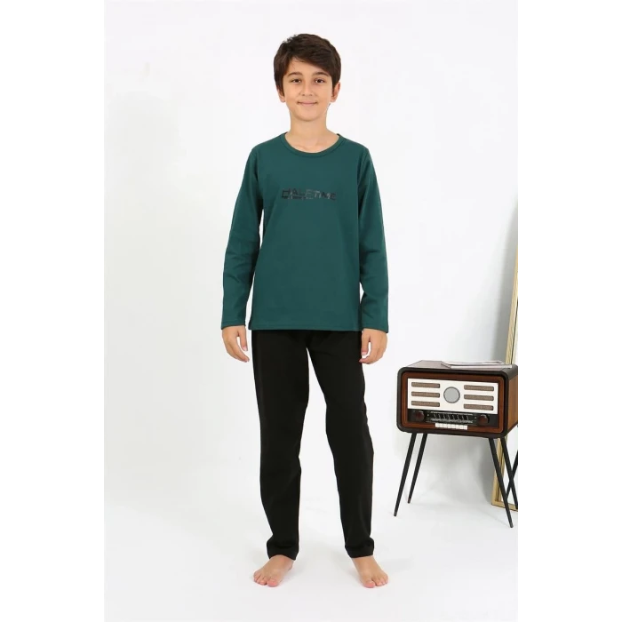 Giyim Erkek Çocuk Uzun Kol Penye Pijama Takım ZümrütYeşili
