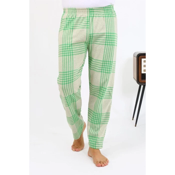 Giyim Erkek Ekoseli Desen Penye Tek Alt Pijama Yeşil