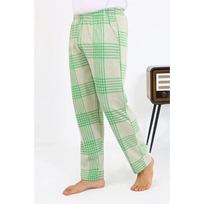 Giyim Erkek Ekoseli Desen Penye Tek Alt Pijama Yeşil