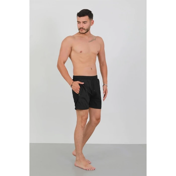 Giyim Erkek Fermuarlı Cepli Deniz Şortu Siyah
