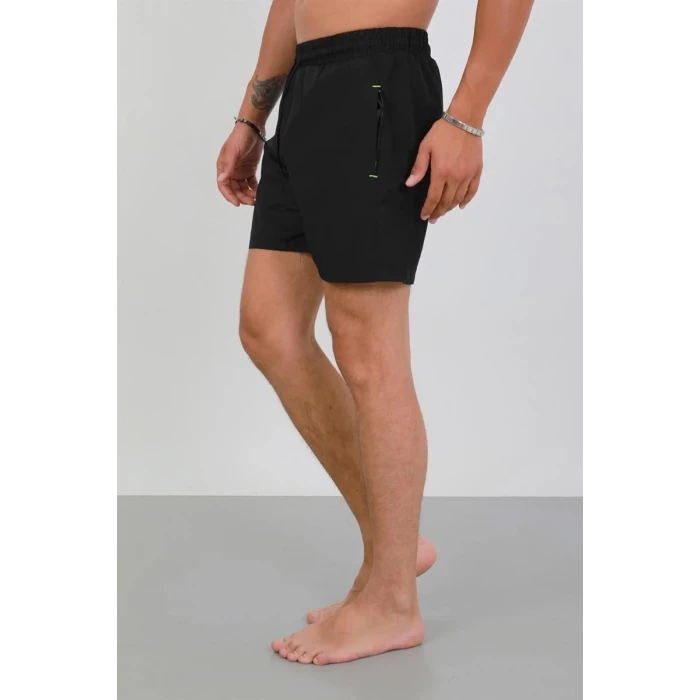 Giyim Erkek Fermuarlı Cepli Deniz Şortu Siyah