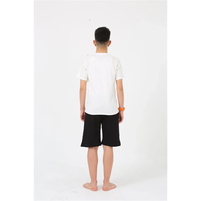 Giyim Erkek Genç Garson Boy Kısa Kol Ekru Penye Şortlu Pijama Takımı