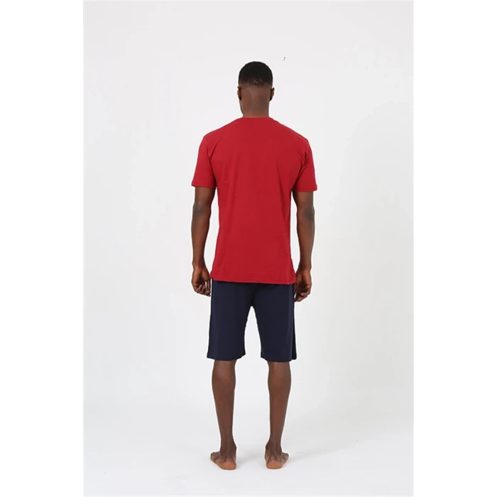 Giyim Erkek Kısa Kol Bordo Penye Şortlu Pijama Takımı
