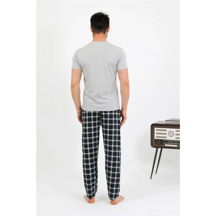 Giyim Erkek Pamuk Kısa Kol Pijama Takım Gri