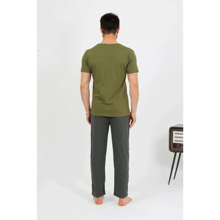 Giyim Erkek Pamuk Kısa Kol Pijama Takım Haki