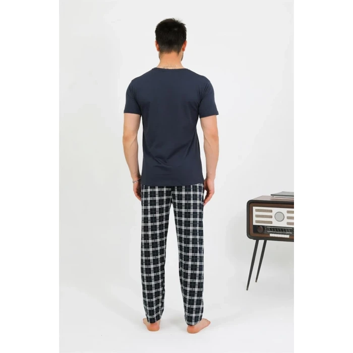 Giyim Erkek Pamuk Kısa Kol Pijama Takım Lacivert