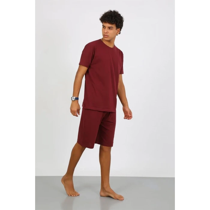 Giyim Erkek Pamuk Lakost Alt Üst Kaprili Pijama Takım Bordo