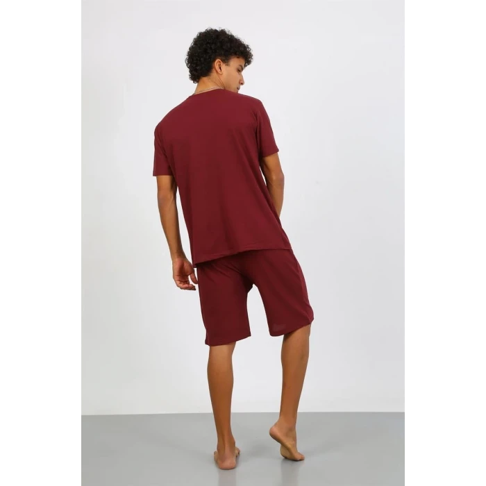Giyim Erkek Pamuk Lakost Alt Üst Kaprili Pijama Takım Bordo