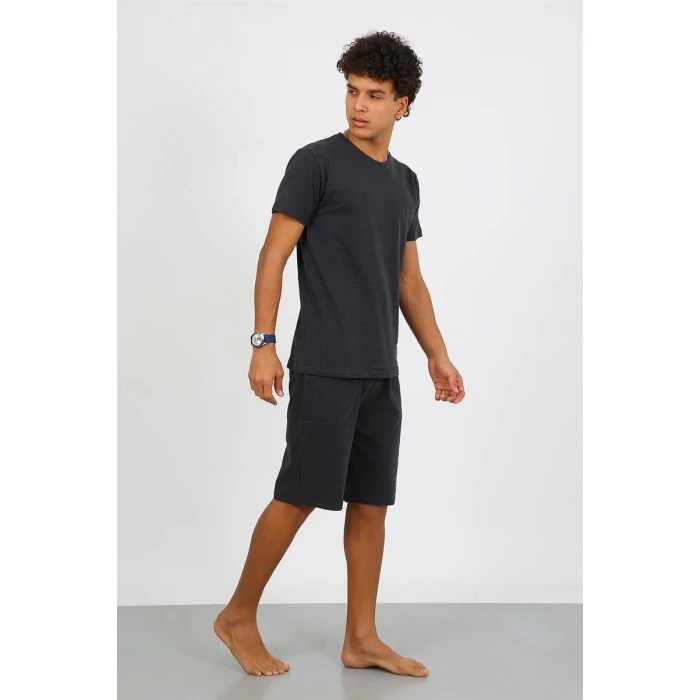 Giyim Erkek Pamuk Lakost Alt Üst Kaprili Pijama Takım Füme