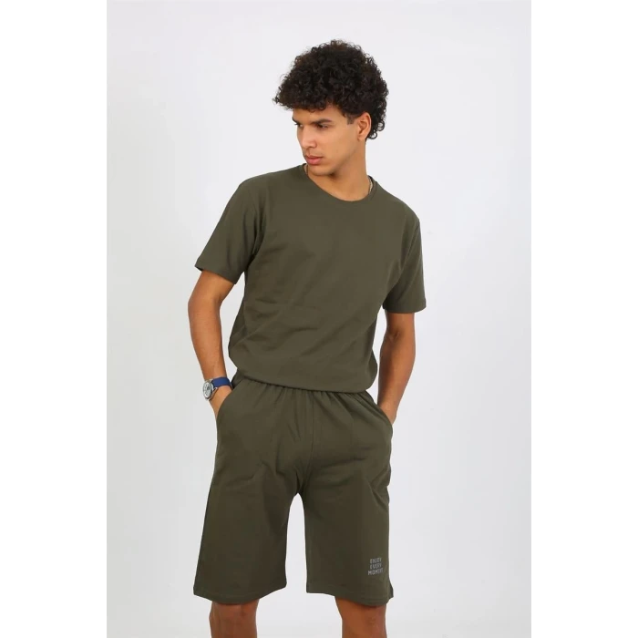 Giyim Erkek Pamuk Lakost Alt Üst Kaprili Pijama Takım Haki