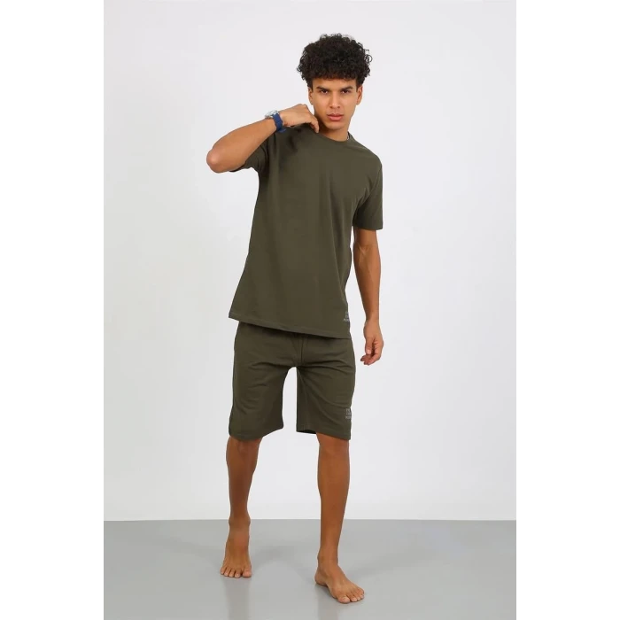 Giyim Erkek Pamuk Lakost Alt Üst Kaprili Pijama Takım Haki