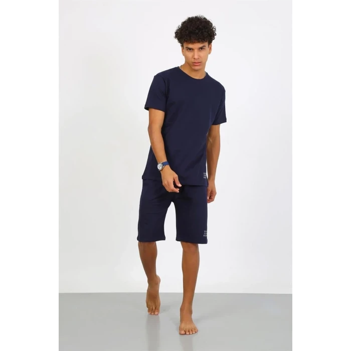 Giyim Erkek Pamuk Lakost Alt Üst Kaprili Pijama Takım Lacivert