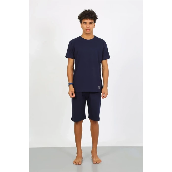 Giyim Erkek Pamuk Lakost Alt Üst Kaprili Pijama Takım Lacivert