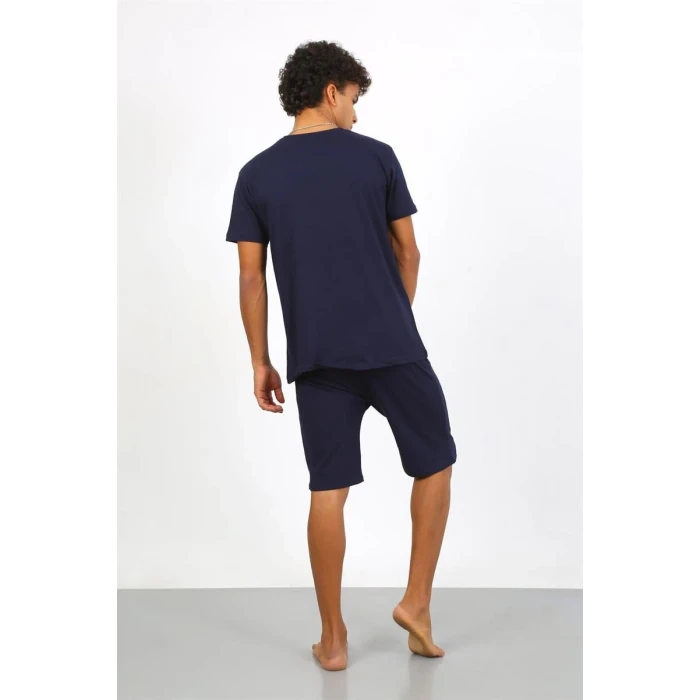 Giyim Erkek Pamuk Lakost Alt Üst Kaprili Pijama Takım Lacivert