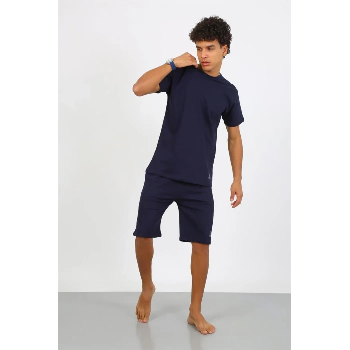 Giyim Erkek Pamuk Lakost Alt Üst Kaprili Pijama Takım Lacivert