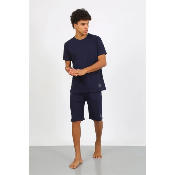 Giyim Erkek Pamuk Lakost Alt Üst Kaprili Pijama Takım Lacivert