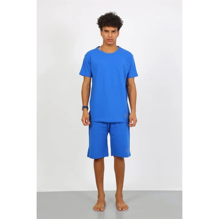 Giyim Erkek Pamuk Lakost Alt Üst Kaprili Pijama Takım Saks