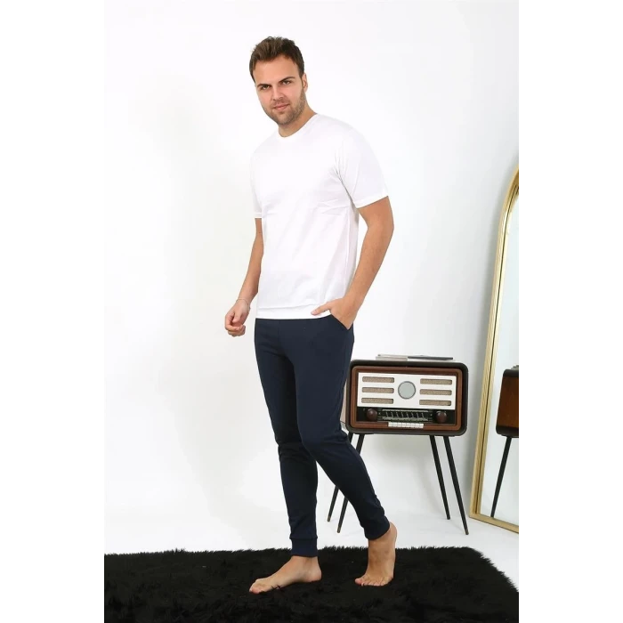 Giyim Erkek Pamuk Tek Alt Pijama Lacivert