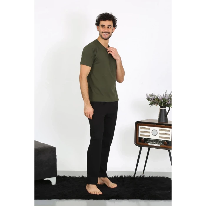 Giyim Erkek Penye Haki 3lü Pijama Takımı