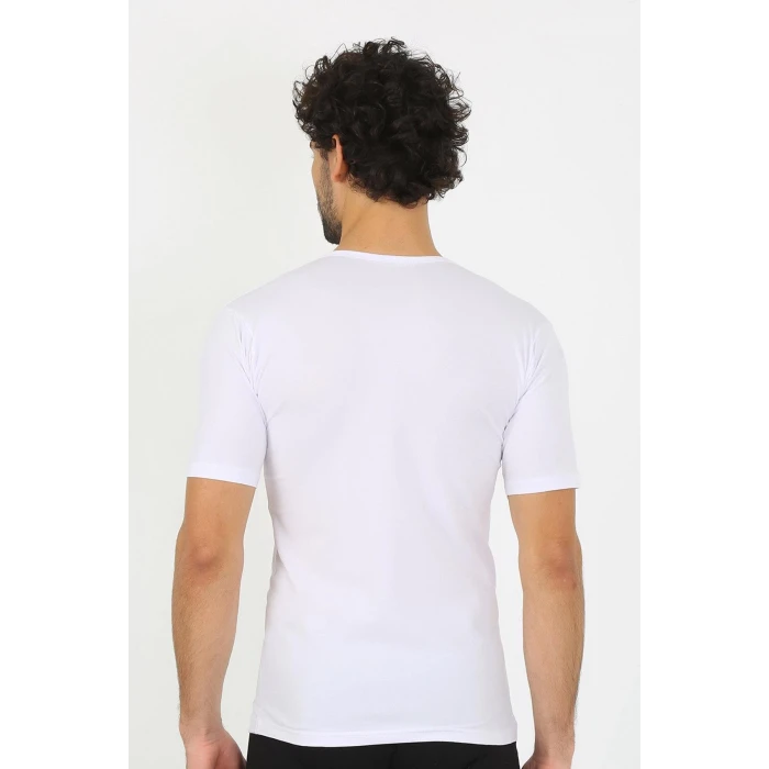 Giyim Erkek Sıfır Yaka Likralı Beyaz T-Shirt