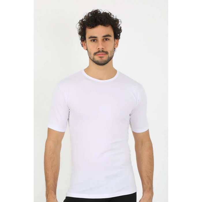 Giyim Erkek Sıfır Yaka Likralı Beyaz T-Shirt