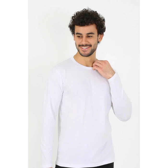 Giyim Erkek Sıfır Yaka Uzun Kol Beyaz Fanila