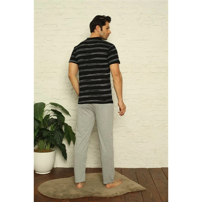 Giyim Erkek Siyah V Yaka 3lü Pijama Takım