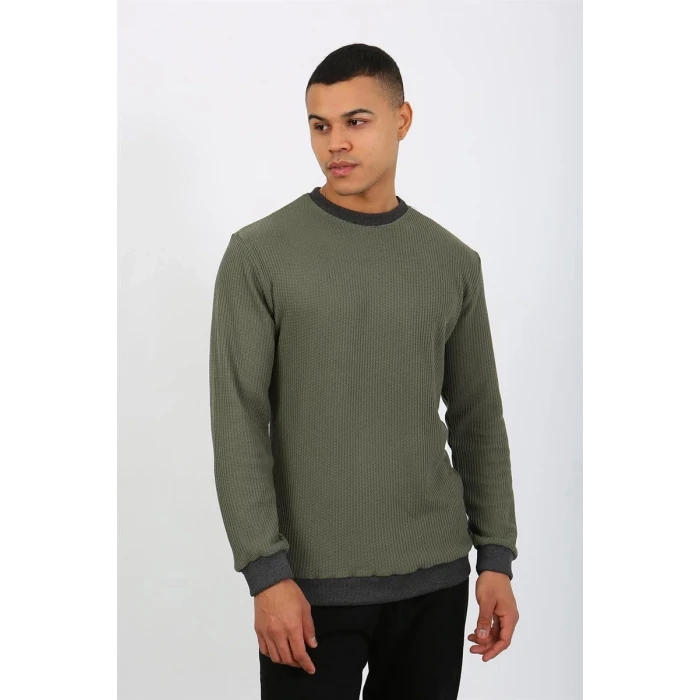 Giyim Erkek Uzun Kol Manşetli Paça Penye Pijama Takımı Haki