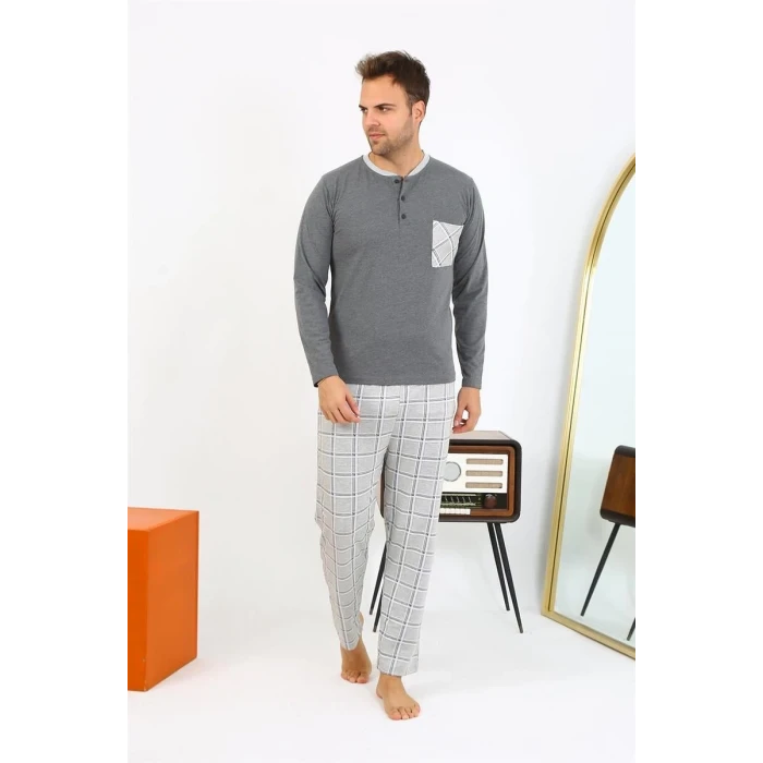 Giyim Erkek Uzun Kol Penye Antrasit Pijama Takımı