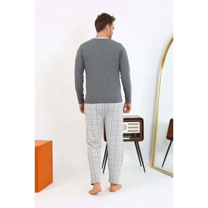 Giyim Erkek Uzun Kol Penye Antrasit Pijama Takımı